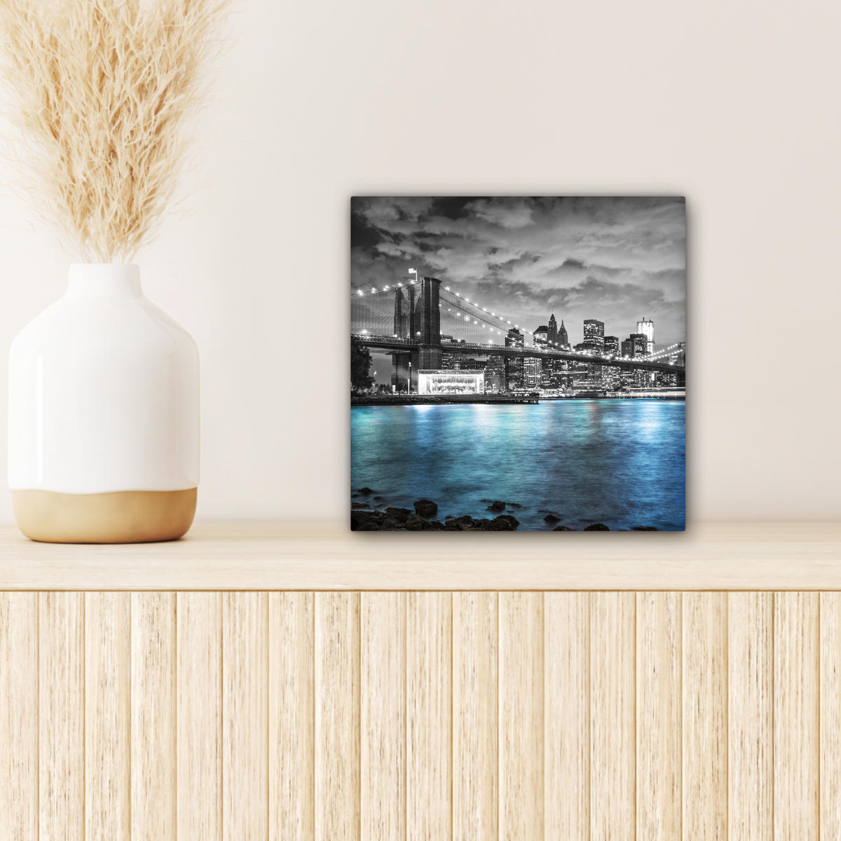 LEINWANDBILD New York - Skyline - Stadt - Blau Deko Wohnzimmer 20x20 cm - Blaugrau, Textil (20/20cm) - MuchoWow