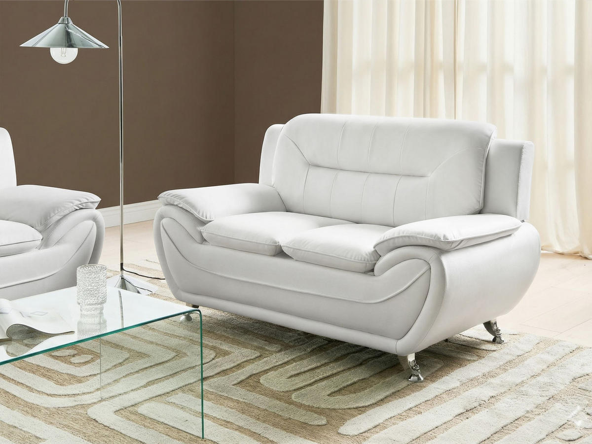 2-SITZER-SOFA Kunstleder Weiß Leira - Silberfarben/Weiß, Kunststoff (147/86/78cm) - Beliani