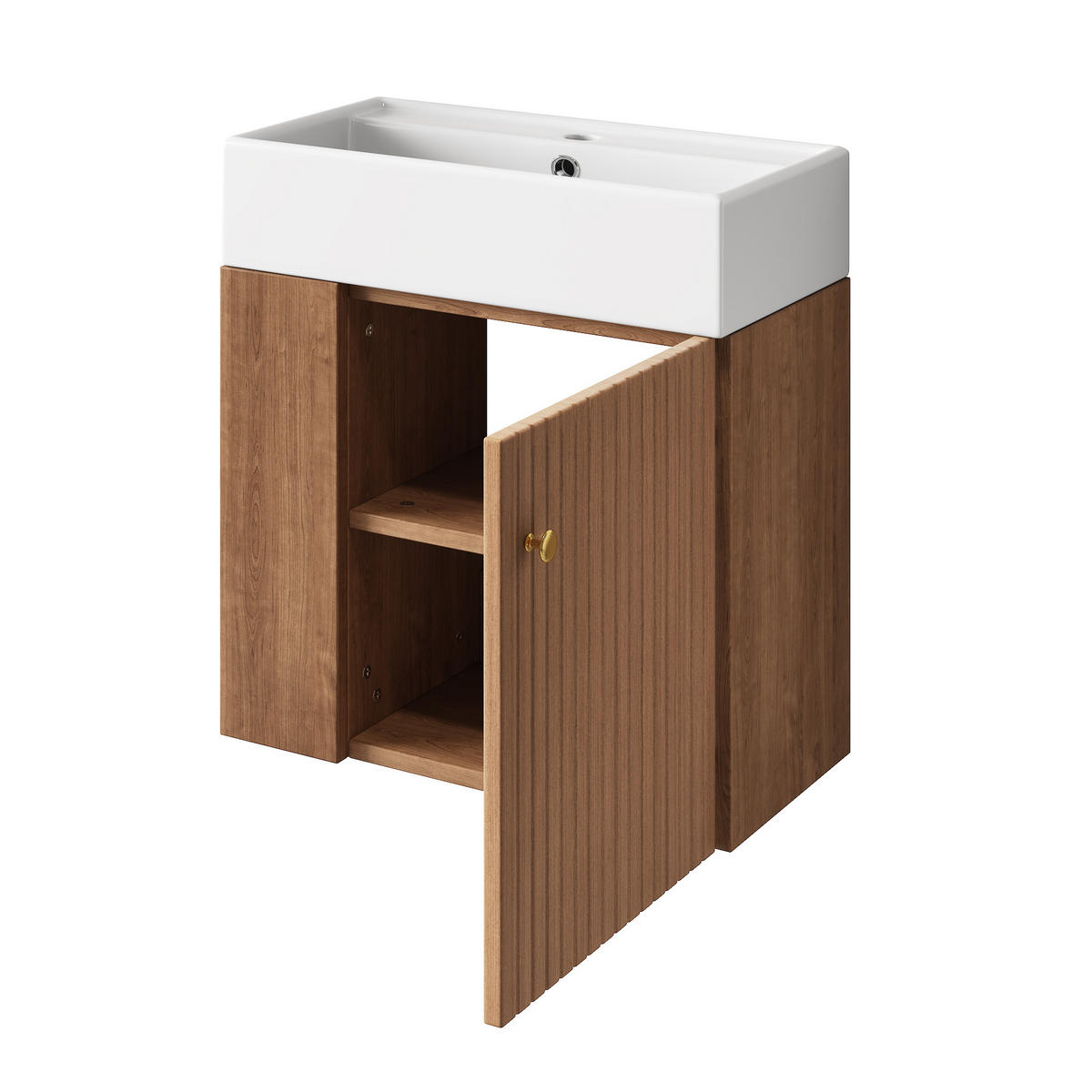 BADMÖBEL Set 55 cm Braun, hängender Waschtischunterschrank mit Waschbecken - Braun, Holz/Keramik (31/66/55cm) - PARAFTA HOME