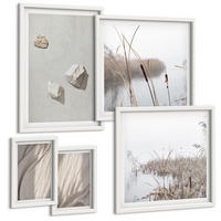 BILDER SET 5er Set - 50x50 cm & 20x30 cm & 40x60 cm Weißer Rahmen - Nahaufnahmen der Struktur im Boho-Stil - Weiß, Kunststoff (40/60cm) - TULUP