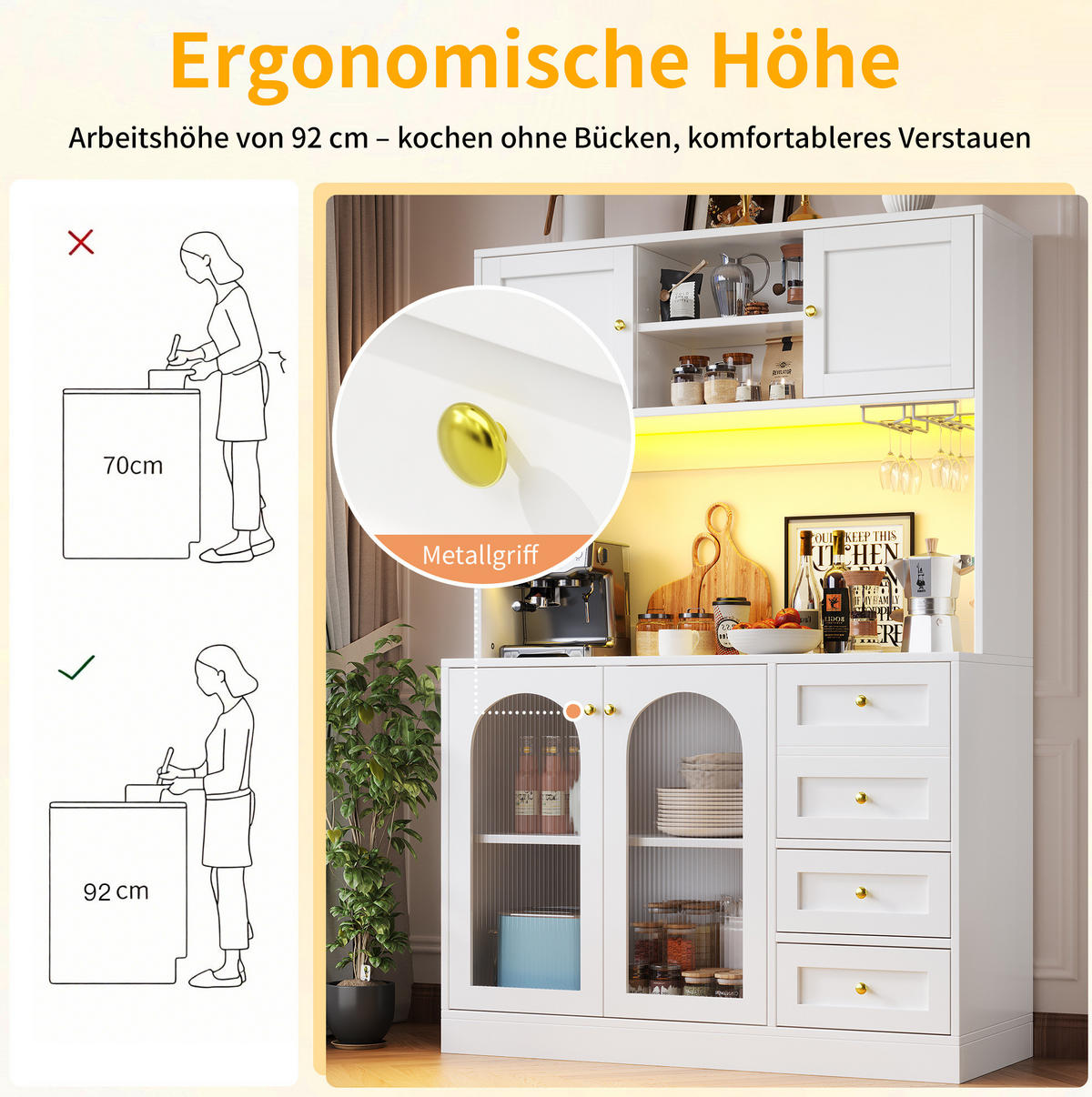 BUFFET 120/188/40 cm Weiß aus MDF mit LED-Lichtleiste - Weiß, Holzwerkstoff (40/188/120cm) - OKMYHOME