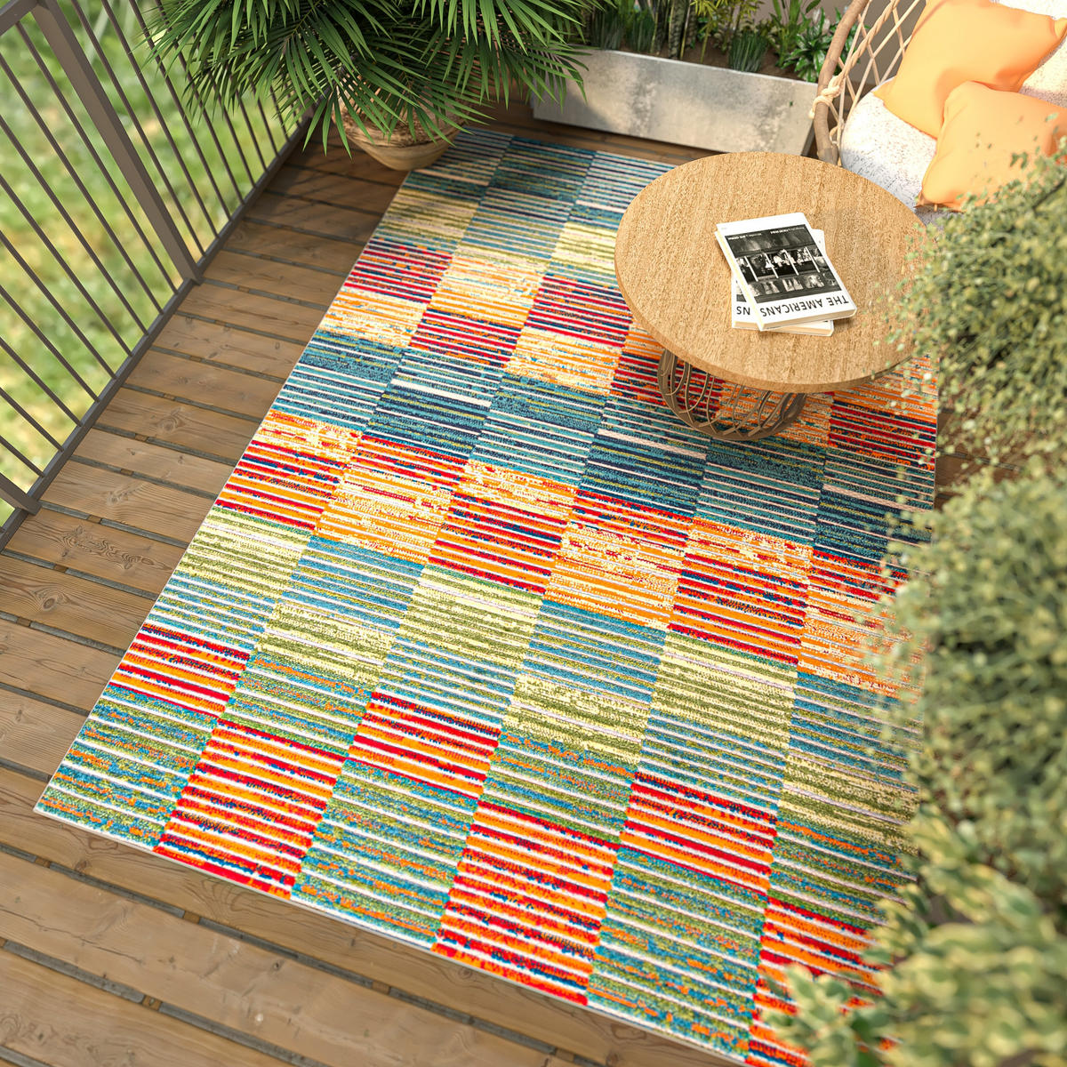 TEPPICH In-Outdoor Bunte Abstract, Kühlergrill - Kurzflor Rechteckig - 80 x 150 cm - Multicolor, Textil (80/150cm) - Mazovia