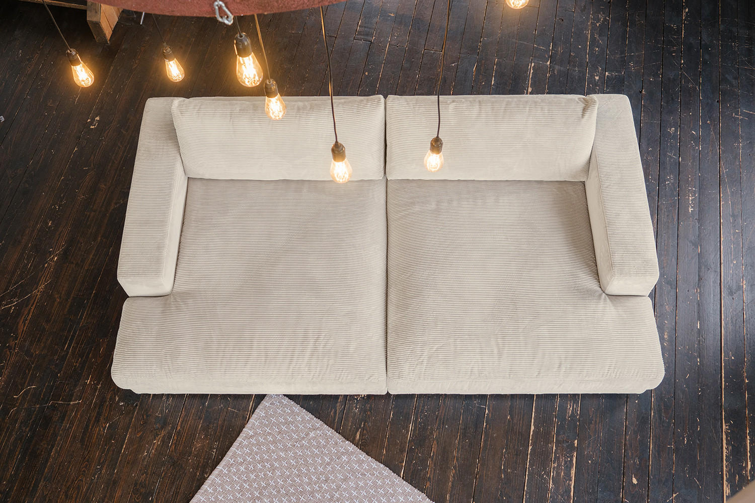 BIG SOFA-SET 6-TLG MADELINE Cremeweiß Cord - Creme/Schwarz, Kunststoff/Textil (290/85/170cm) - KAWOLA