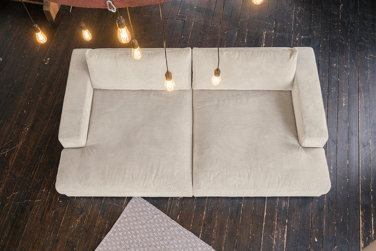 BIG SOFA-SET 6-TLG MADELINE Cremeweiß Cord - Creme/Schwarz, Kunststoff/Textil (290/85/170cm) - KAWOLA