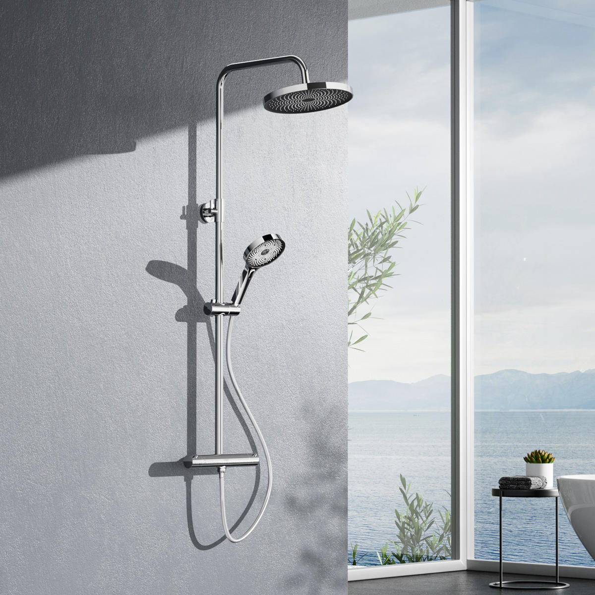ÜBERKOPFBRAUSESET mit Thermostat Chrom - Chromfarben, Metall (27/124.4/50cm) - EMKE