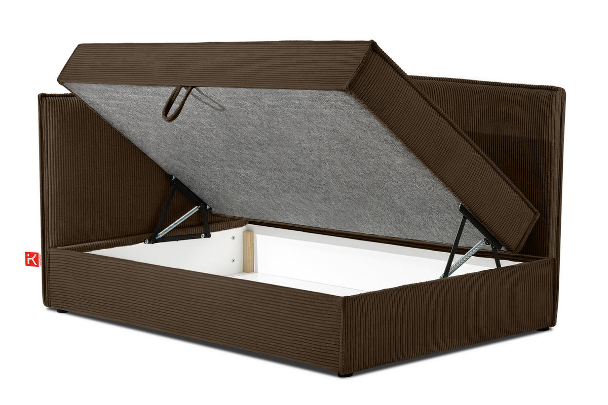 JUGENDBETT ROTI Einzelbett mit Bettkasten, 90x200cm, Bett mit Bonellmatratze, mit Rückenlehne - Dunkelbraun/Schwarz, Holz/Holzwerkstoff (92/200cm) - KONSIMO®