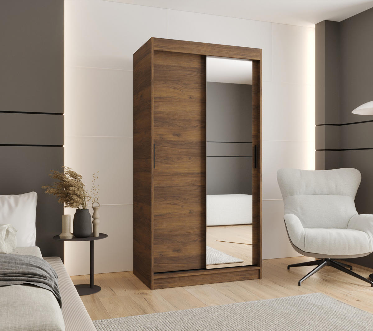 ŠATNÍ skříň s posuvnými dveřmi 200/100/62 2dveřová - černá/hnědá, dřevo/plast (100/200/62cm)