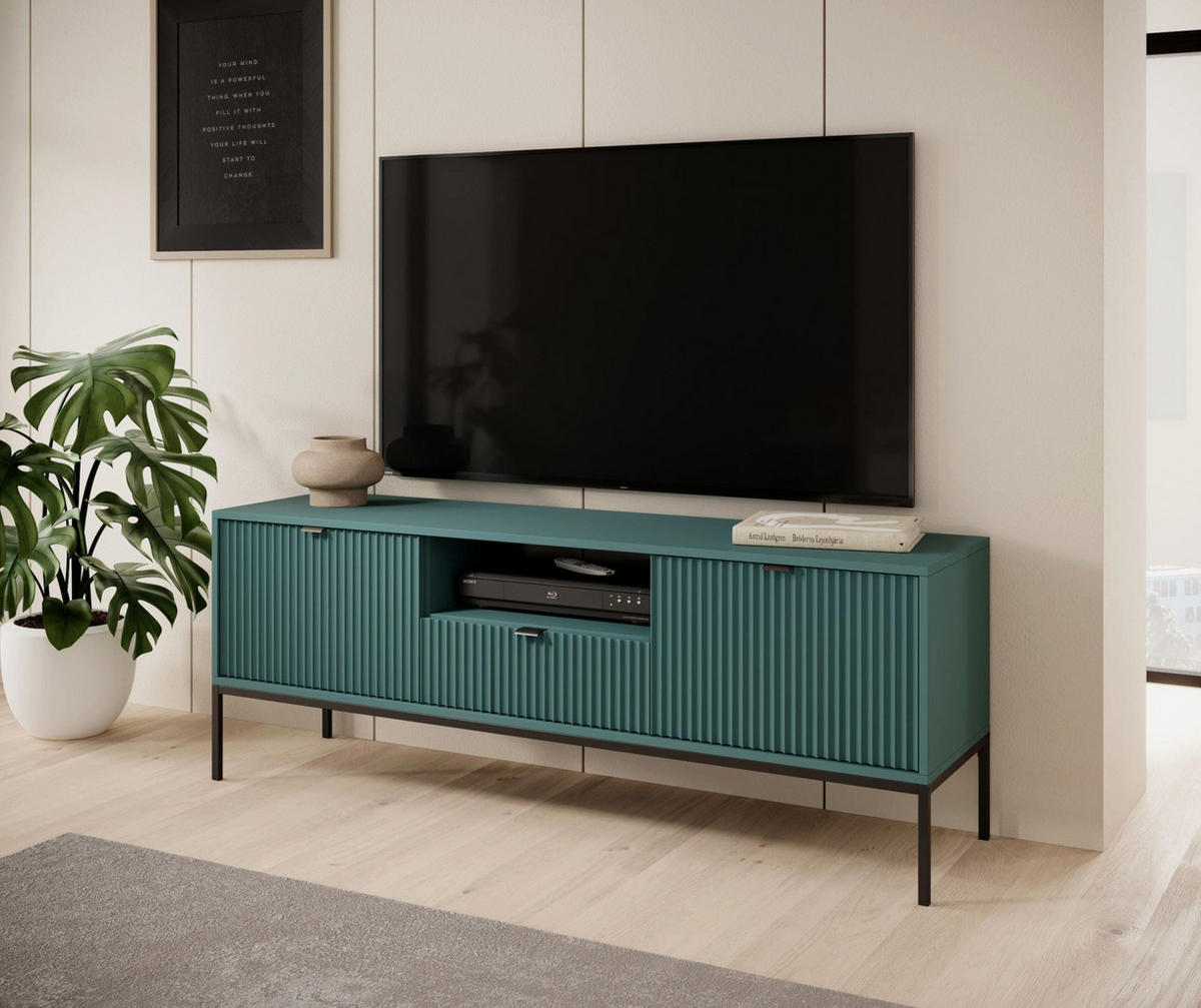 TV stolík Vellore Zelený 154/56/39 cm - čierna/zelená, kov/kompozitné drevo (154/56/39cm) - Selsey