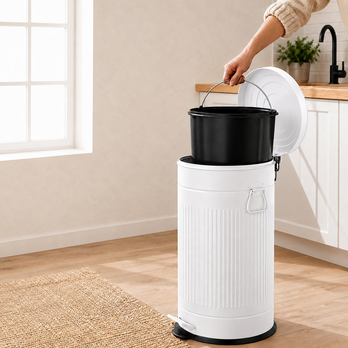 COȘ Alb cu pedală 40 l - alb, material plastic/metal (35/67/35cm) - Relaxdays