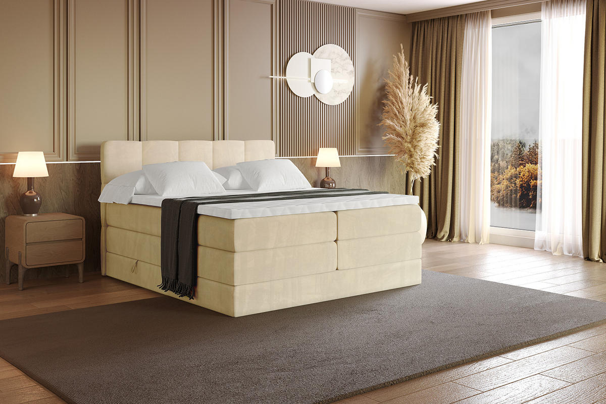 BOXSPRINGBETT mit Matratze H3|H4 und Lattenrost - LIRO KING-180x200 - Beige Monolith - Beige, Holzwerkstoff (180/200cm) - ALTDECOR