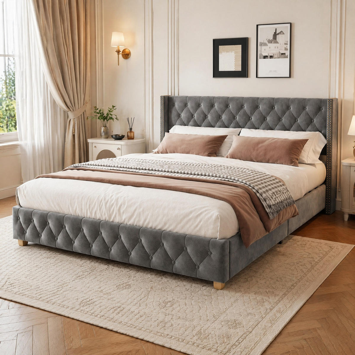 POLSTERBETT 140/190 mit Lattenrost und gepolstertem Kopfteil in Grau - Grau, Holzwerkstoff/Textil (140/190cm) - EVRYAE