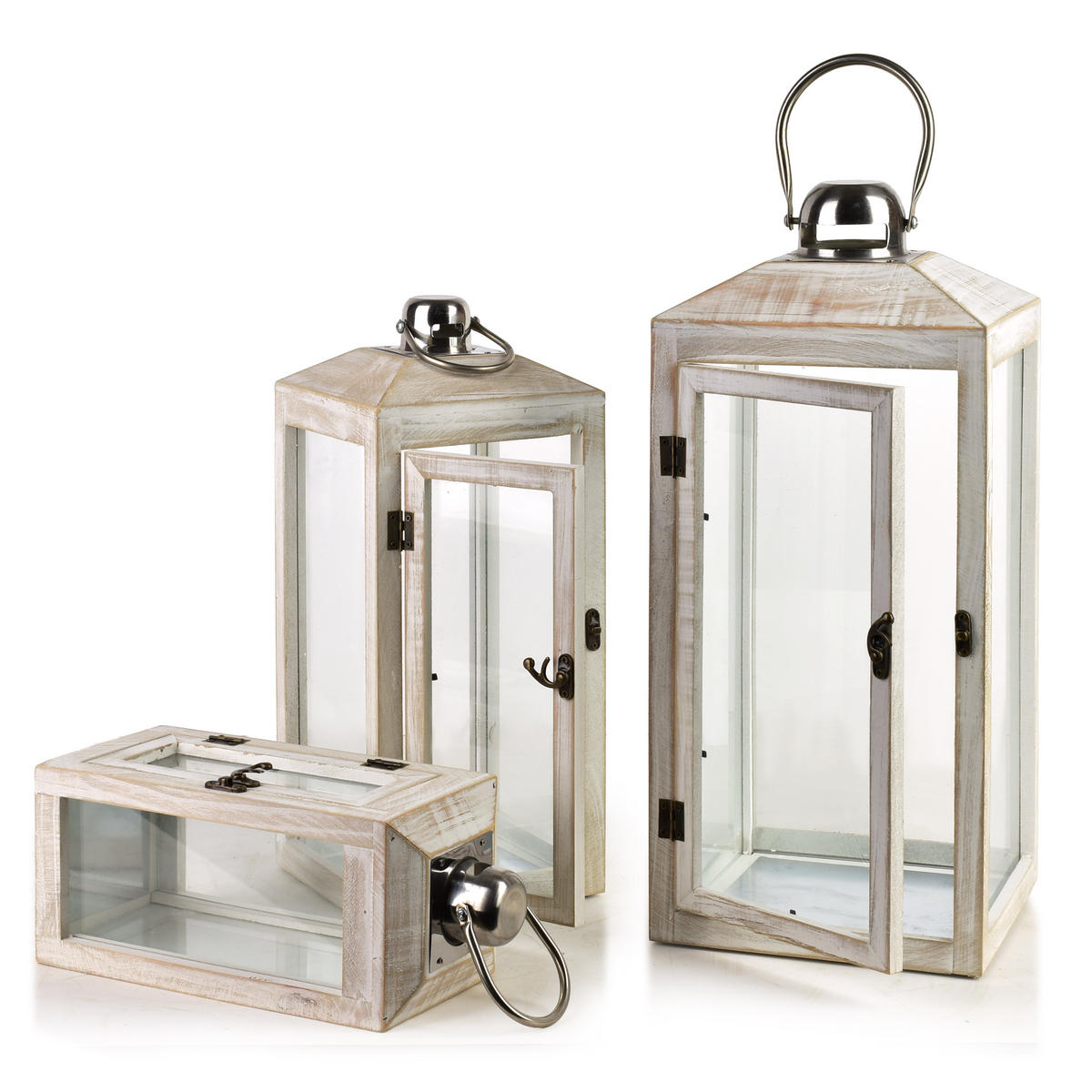 LATERNE Levi 3er Set Beige 20/20/47 cm Holz - Beige, Holz (20/47/20cm) - Mondex