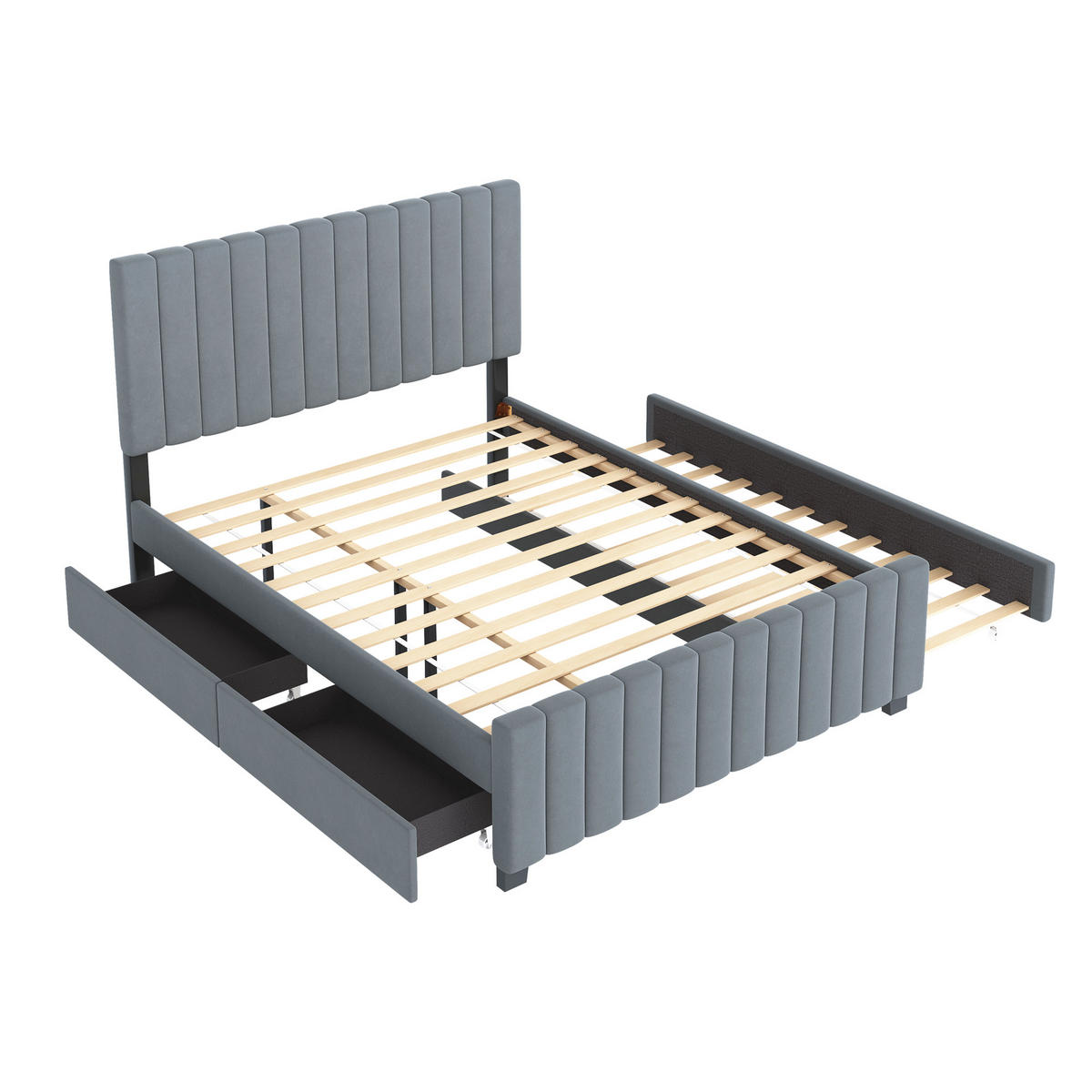 POLSTERBETT 140/190 cm Grau mit Ausziehbett und zwei Schubladen - Grau, Textil (140/190cm) - OKWISH