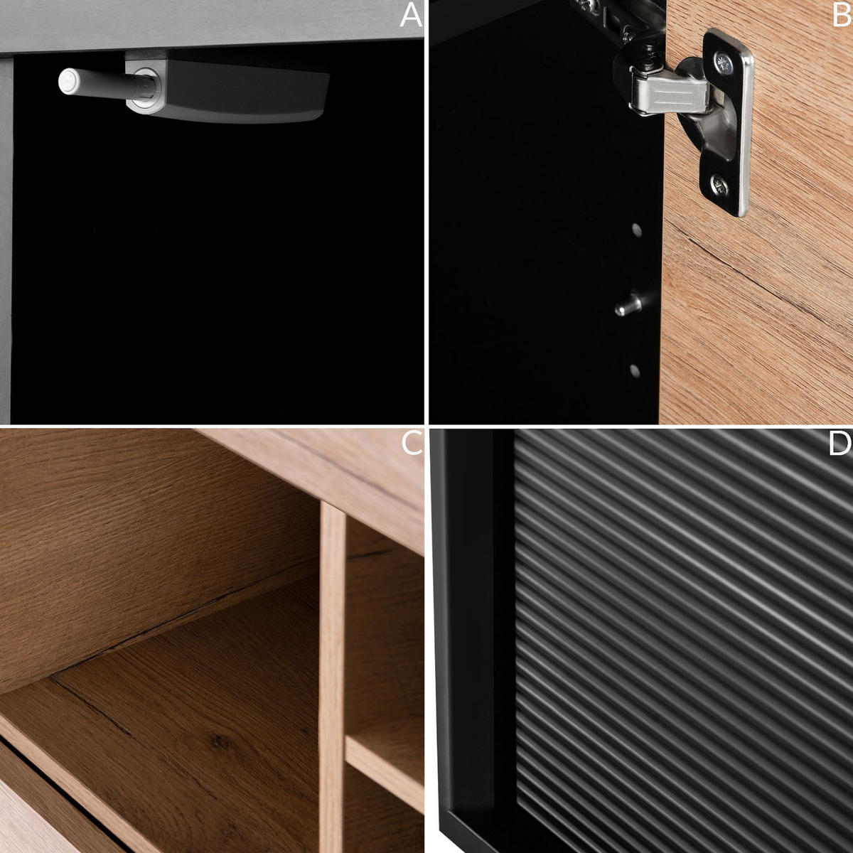 REGAL LOFTY Kreuzeinlage, schwarz / Eiche natur - Eichefarben/Multicolor, Holzwerkstoff (52/174/41cm) - KONSIMO®