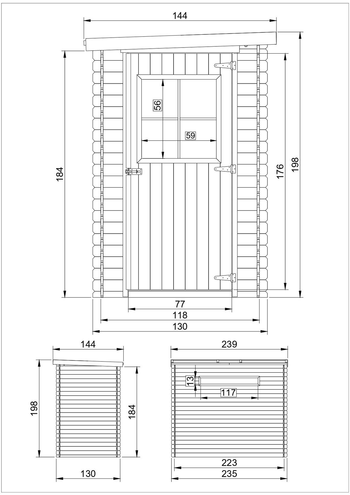 GARTENHAUS HOLZ - Gerätehaus mit imprägniertem Boden B144xL239xH198 cm/ 2.63 m2 M306+M306G - Beige, Holz (144/204/239cm) - Timbela