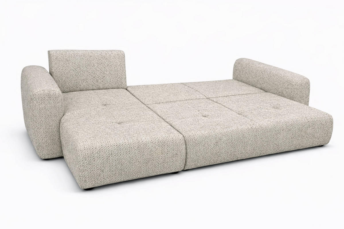 ECKSOFA Mit Schlaffunktion Und Bettkasten, Sofa L-Form Bingo L, Chenille-Stoff Artico, Nata, Links - Beige, Holz (250/142cm) - Kaiser Möbel