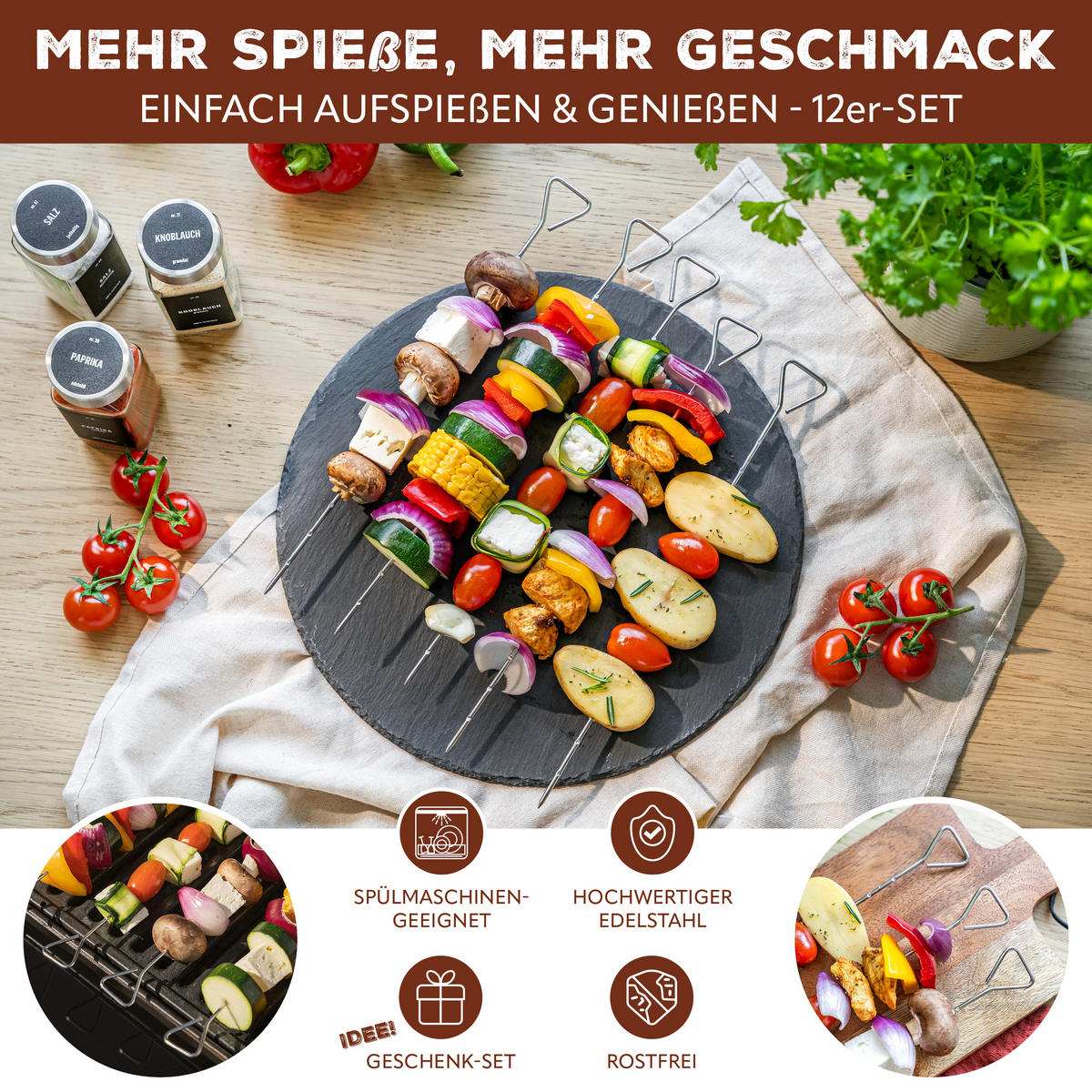 GRILLSPIESSE 12er-Set, silber, Edelstahl - Edelstahlfarben, Metall (29.5cm) - bremermann