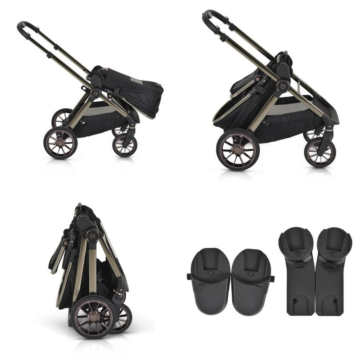 KINDERWAGEN 2 in 1 iClick schwarz klappbar, Wickeltasche, Sportsitz, Babywanne - Schwarz, Metall (74/60/106cm) - Cangaroo
