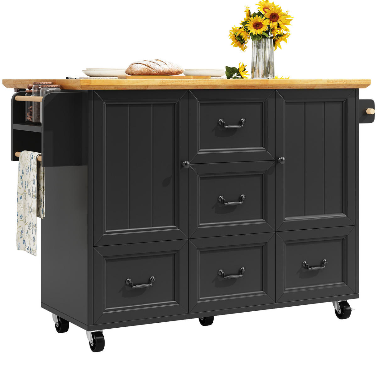 KÜCHENINSEL mit Klappdeckel 120 x 73 x 92,5 cm Schwarz - Schwarz, Metall (45/93/120cm) - Beauniv