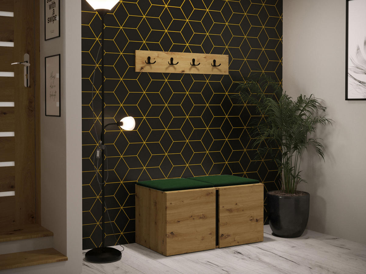 MOBILIER PENTRU HOL Orion VI - verde/stejar Artisan, material plastic/compozit lemnos (84/42/46cm) - MIRJAN24