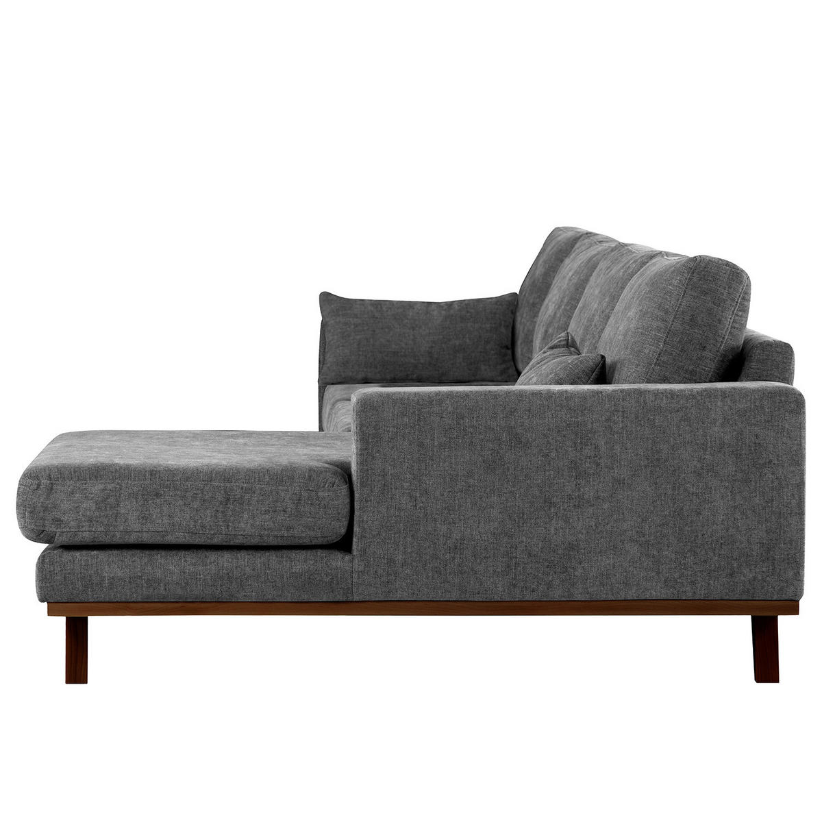 ECKSOFA mit Longchair - Dunkelgrau/Buchefarben, Buchenholz/Textil (281/153cm) - home24