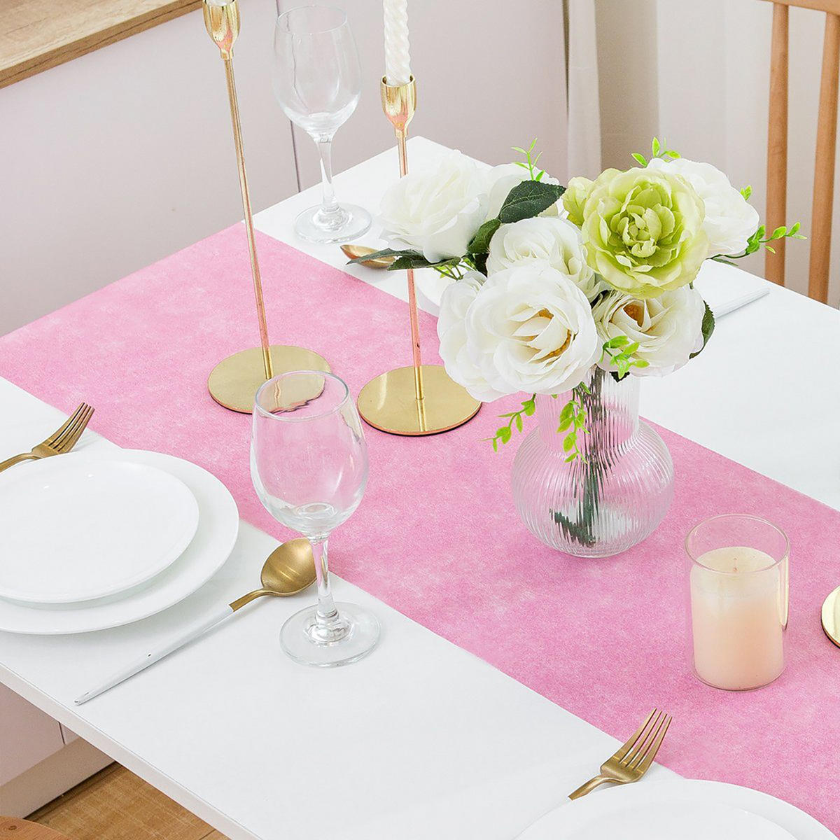 TISCHLÄUFER Vlies Rosa, 30 cm x 25 m, dekoratives Tischband für Hochzeit & Geburtstag - Rosa, Textil (30/2500cm)