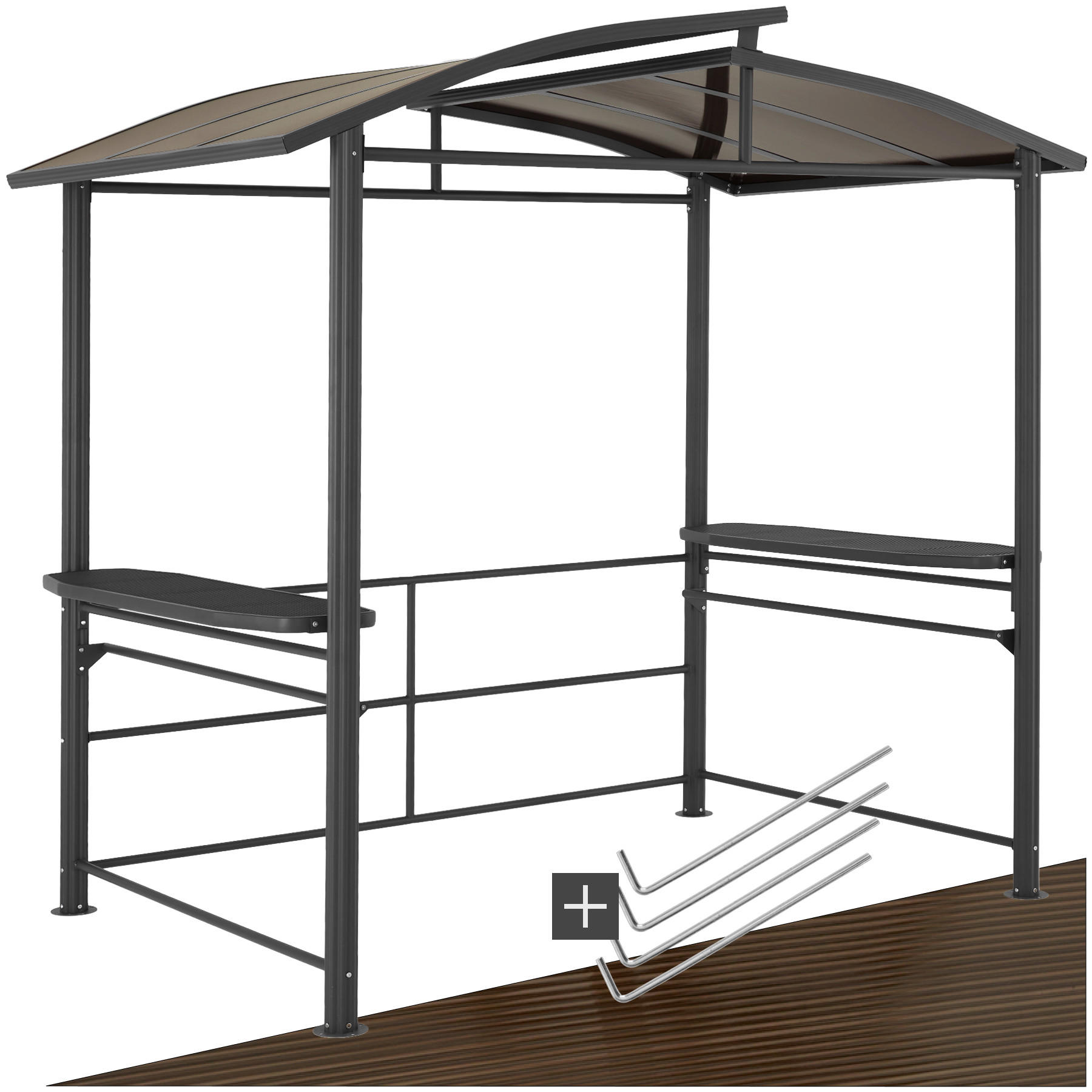 GRILLPAVILLON Asado,240 x 150 x 234 cm,grau - Grau, Metall (150/234/240cm) - tectake