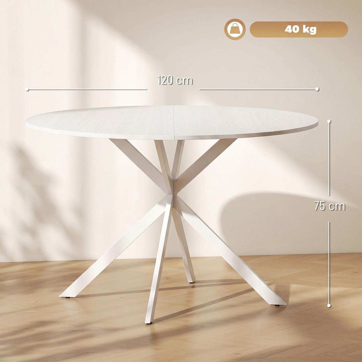 ESSTISCH Spanplatte Stahl Weiß - Weiß, Metall (120/120/75cm) - HOMCOM
