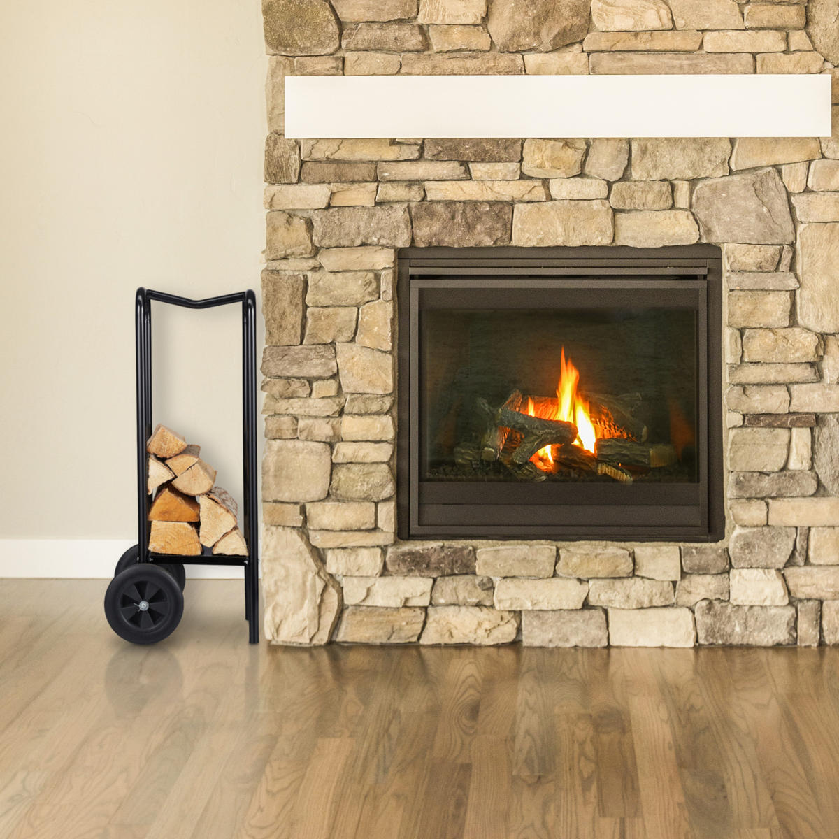 KAMINHOLZWAGEN - Schwarz, Kunststoff/Metall (46/89.5/39cm) - Relaxdays