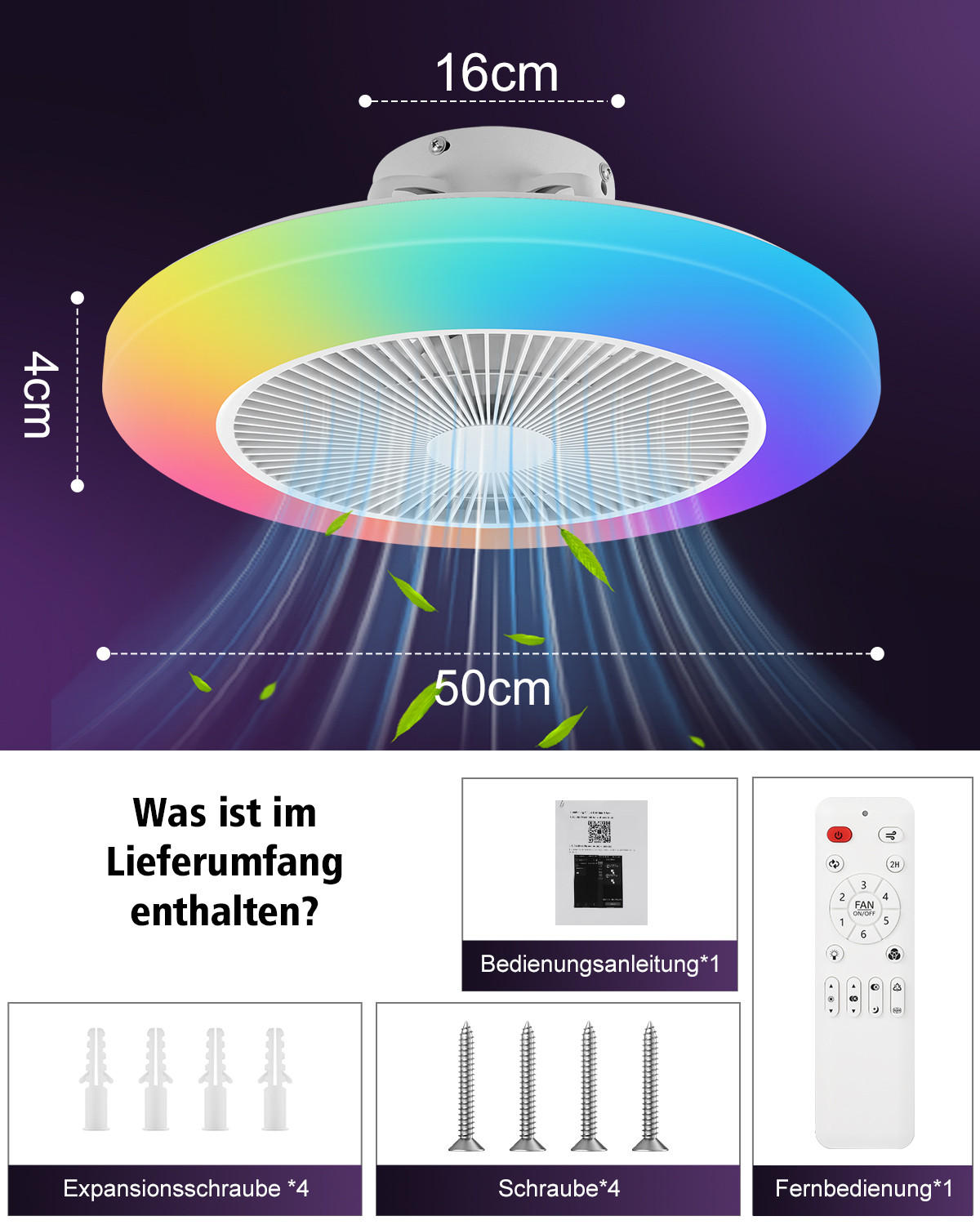 DECKENVENTILATOR FA1011 mit LED Leuchte CCT RGB - Weiß, Kunststoff (54/23/54.5cm) - LOVHAUS