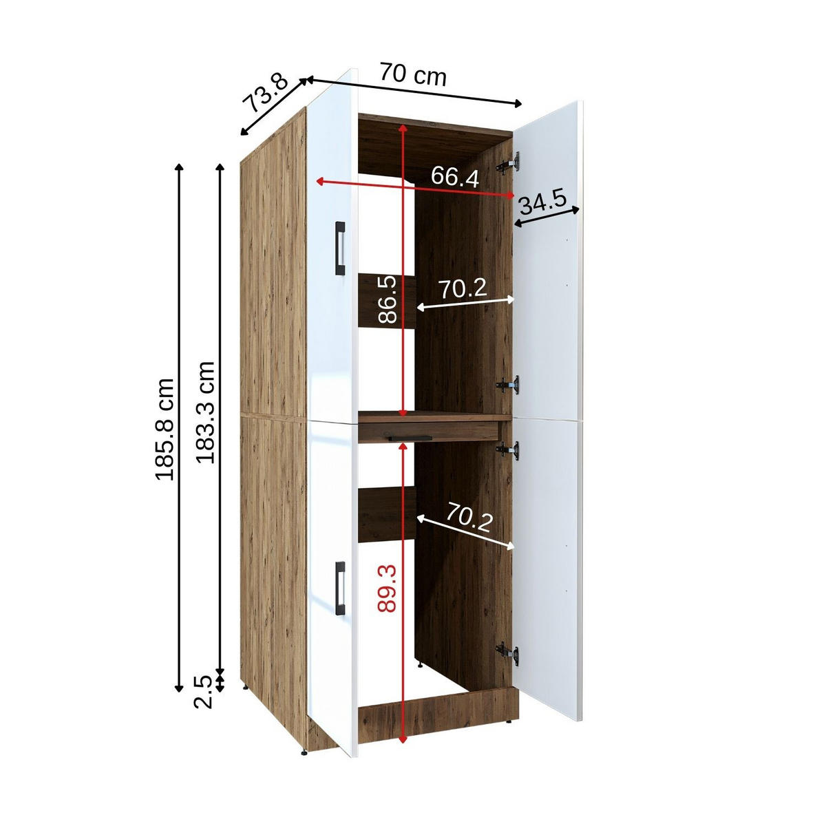 WASCHMASCHINENSCHRANK DORA-I 70cm Breit - Eiche Bianco, Holzwerkstoff (70/186/74cm)