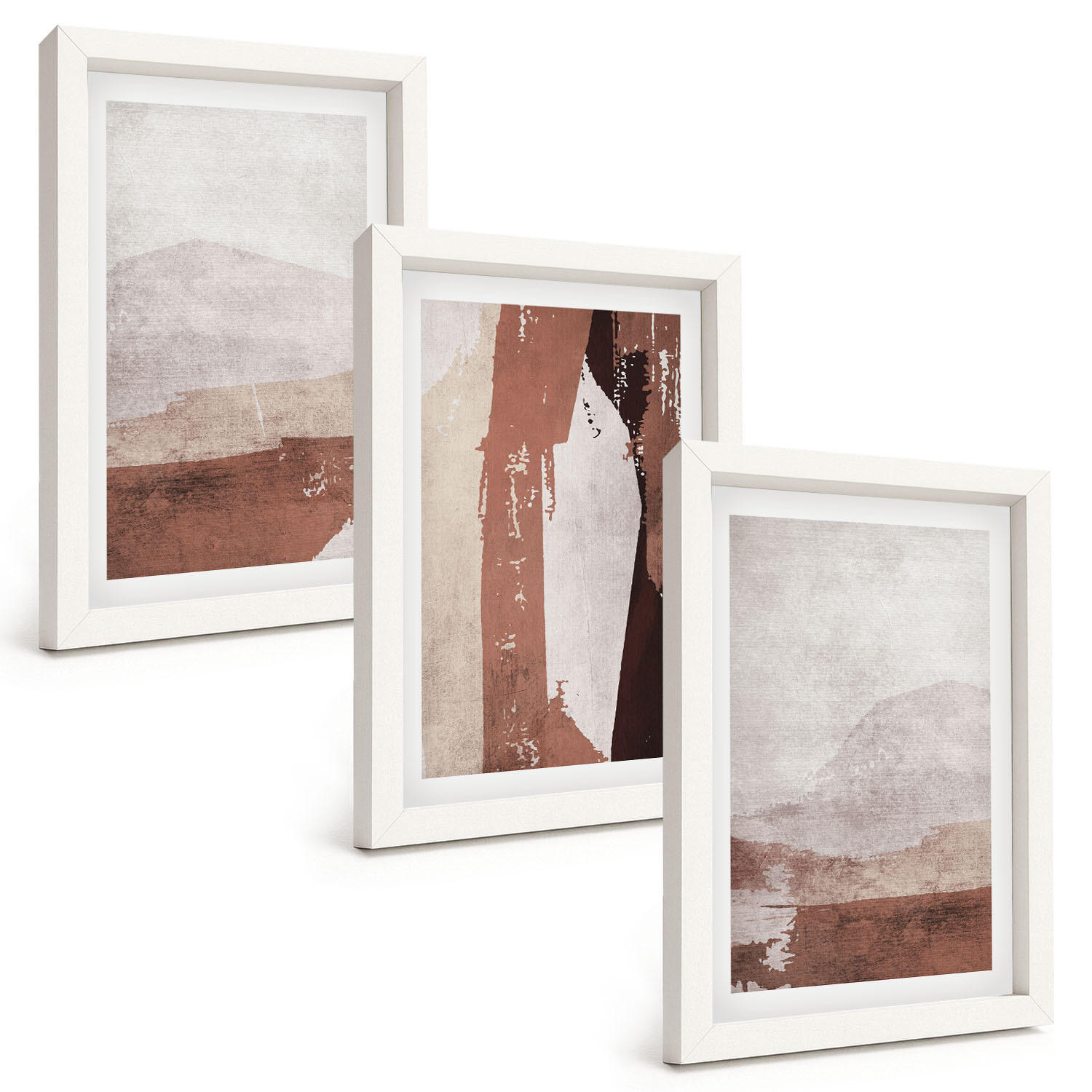 BILDER SET 3er Set - 20x30 cm Weißer Rahmen - Braun-beige abstrakte Muster - Weiß, Kunststoff (20/30cm) - TULUP