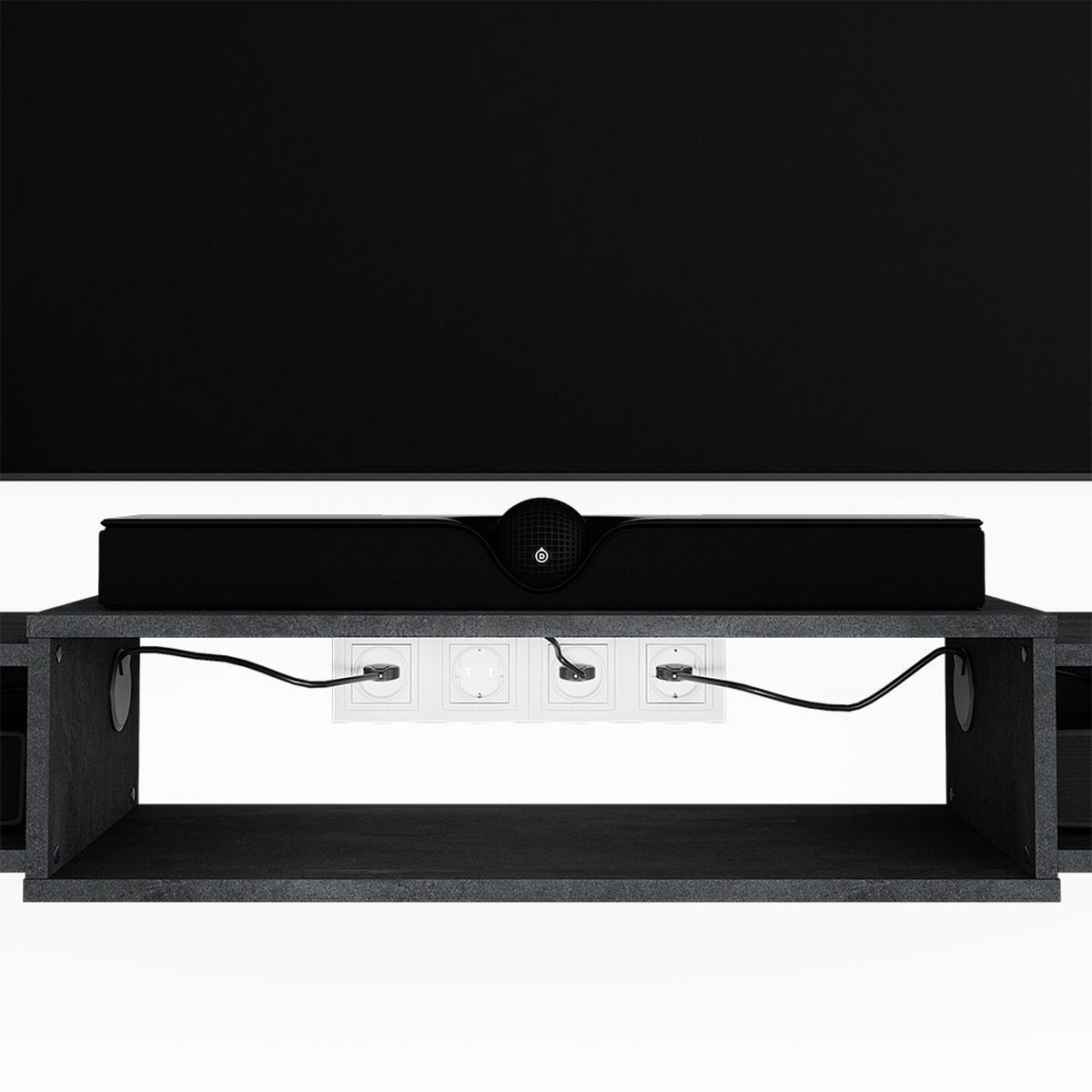 TV-SCHRANK Nordic Schwarz Beton 139.7 x 20.3 cm mit offenen Regalen - Schwarz, Holzwerkstoff (139.7/20.3/29cm) - Vicco