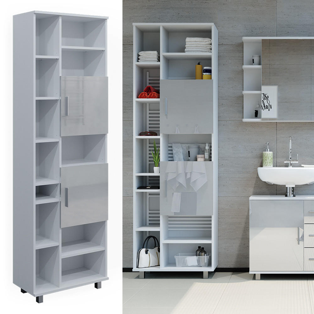 BADSCHRANK Ilias Weiß Hochglanz 60 x 190 cm - Weiß Hochglanz/Weiß, Holzwerkstoff (60/190/30cm) - Vicco