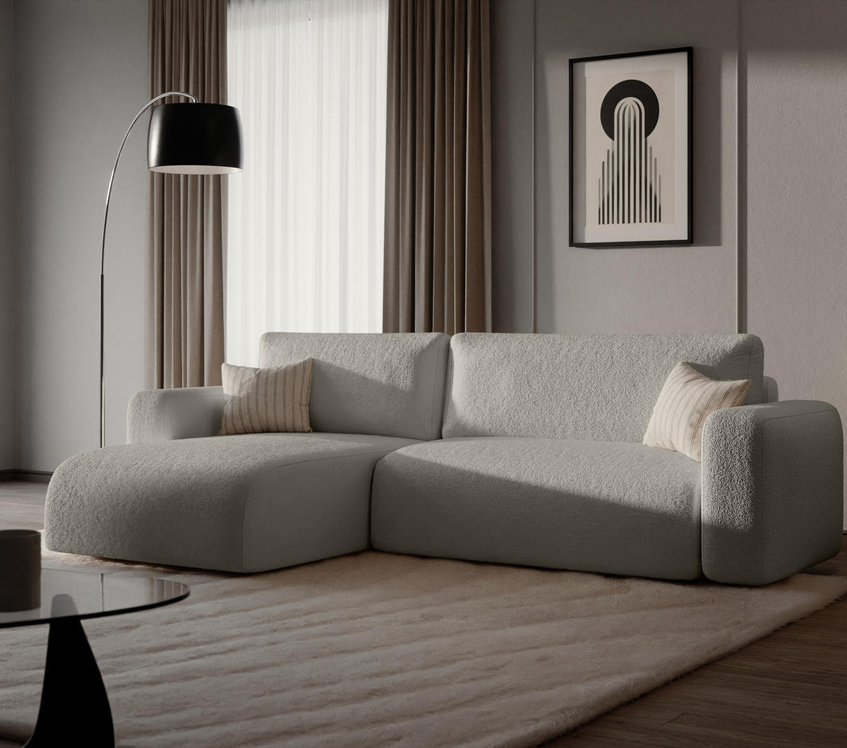 ECKSOFA TALW L mit Schlaffunktion, Hellgrau - Hellgrau, Textil (294/185cm) - Fedve