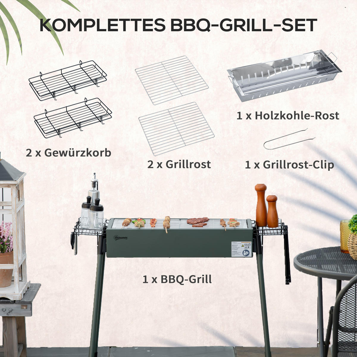 HOLZKOHLEGRILL - Grün, Metall (39/70/94cm) - Outsunny