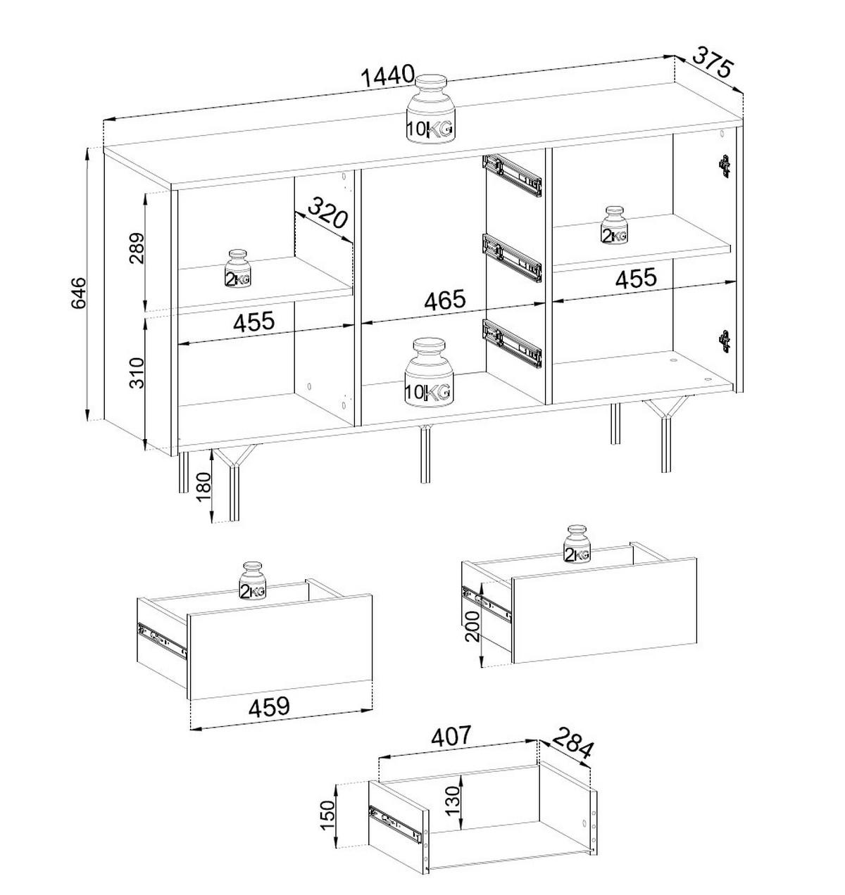 KOMMODE Raven schwarz 144 / 38 / 83cm - Schwarz, Holz/Holzwerkstoff (144/83/38cm) - Feldmann-Wohnen