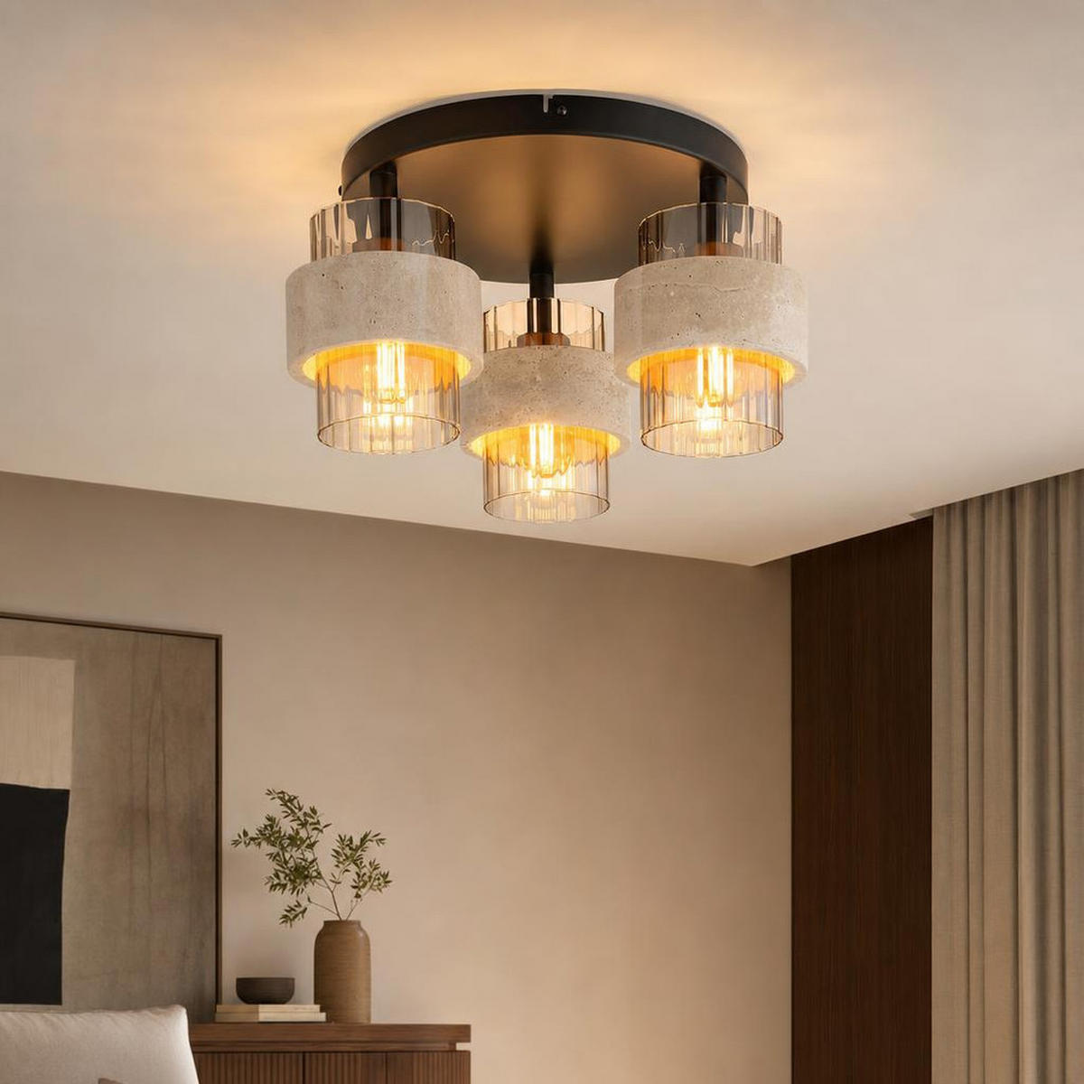 DECKENLEUCHTE DAREN, Metall, Schwarz, 3-flammig - Schwarz, Glas (37.5/37.5/20.5cm) - Globo Lighting