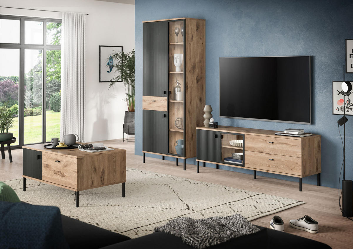 STAURAUMVITRINE CHESS (B/H/T: ca. 83/198/41 cm) in Nox Oak Nachbildung/schwarz - Eichefarben, Holzwerkstoff (83/198/41cm)