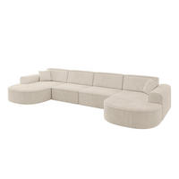 WOHNLANDSCHAFT MARI-U2 - 380x163x73,5 cm Beige Cord - Beige/Schwarz, Holzwerkstoff/Kunststoff (380/73.5/163cm) - ALTDECOR