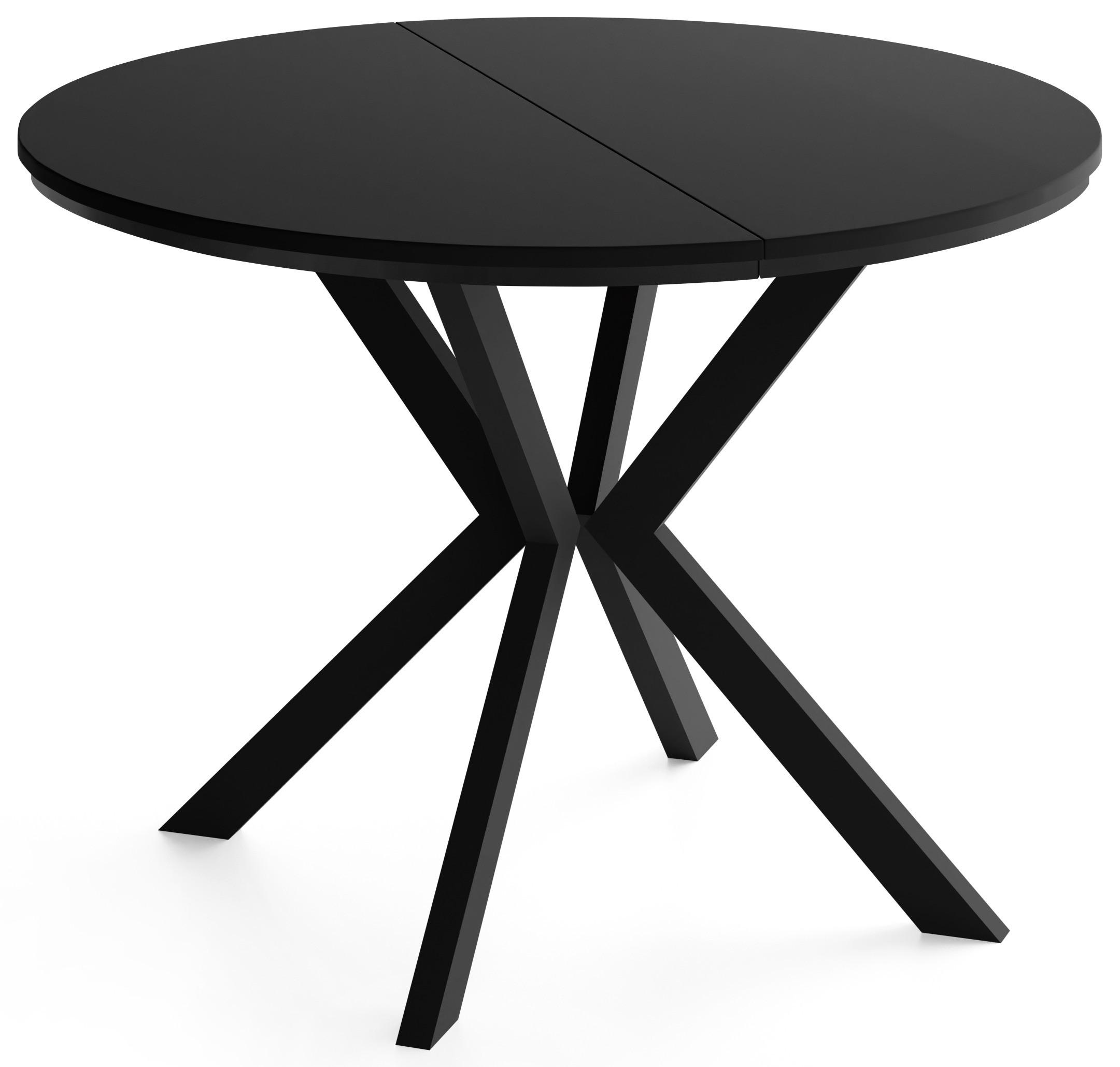 ESSTISCH Valio Neo rund oval ausziehbar verlängerbar mit schwarzen Metallbeinen, Schwarz 90-130/90/76 cm - Schwarz, Holzwerkstoff/Metall (90/130/76cm) - WFL GROUP