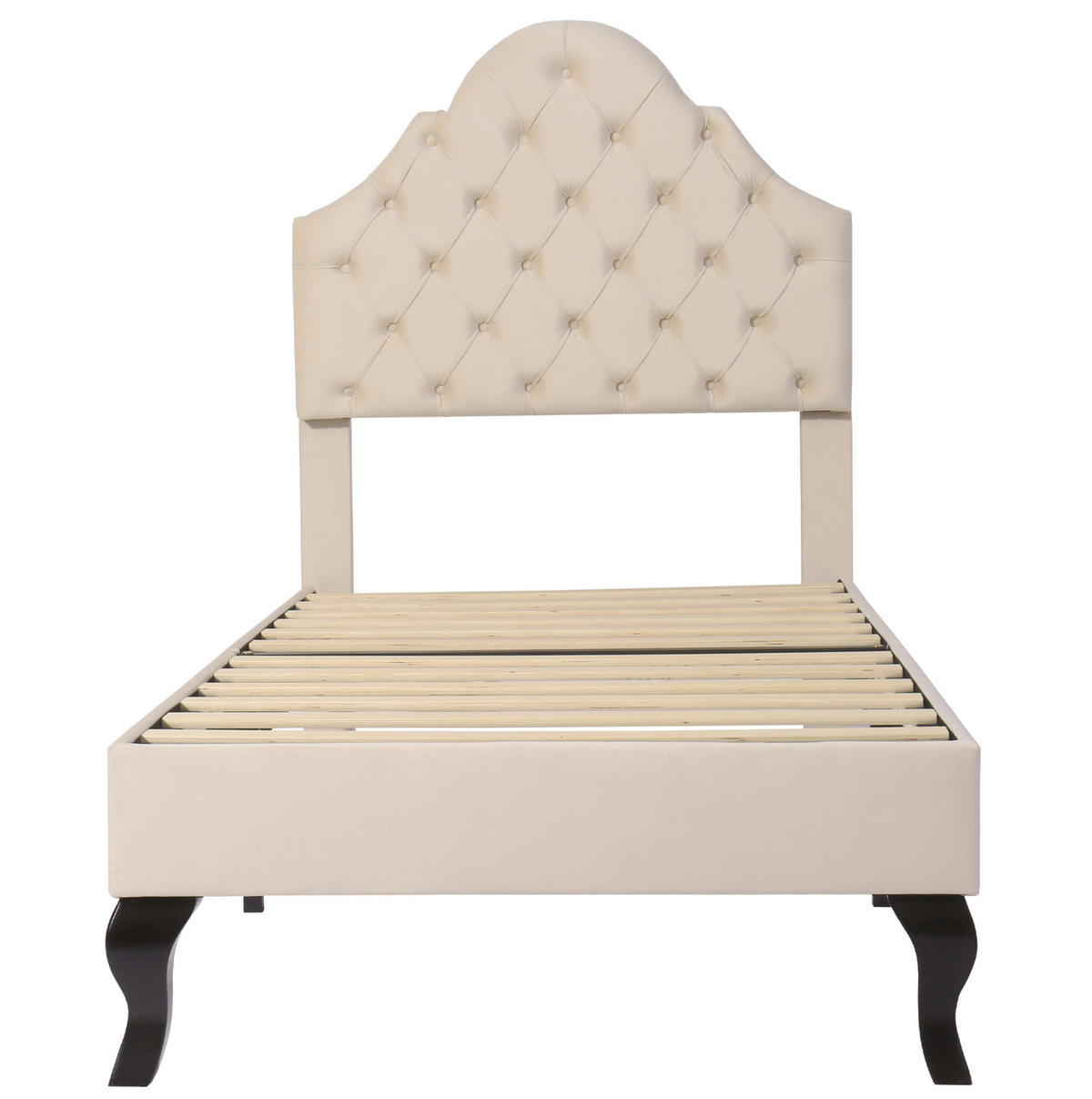 POLSTERBETT 90/200 cm Beige mit höhenverstellbarem Kopfteil und Lattenrost - Beige, Textil (90/200cm) - OKWISH