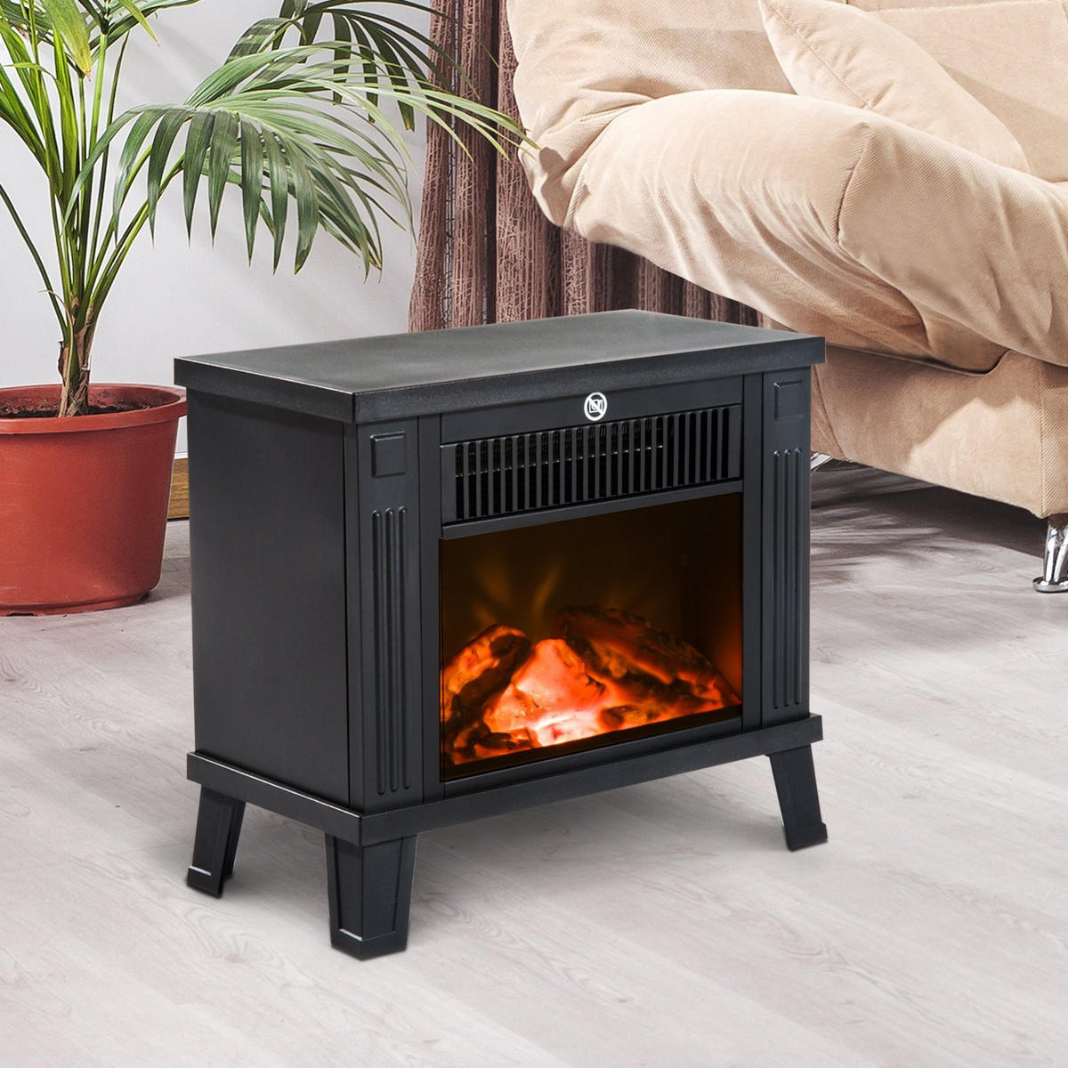 ELEKTROKAMIN mit Flammeneffekt, 600/1200W, Metall, Schwarz, 34 x 17 x31 cm - Schwarz, Metall (17/31/34cm) - HOMCOM