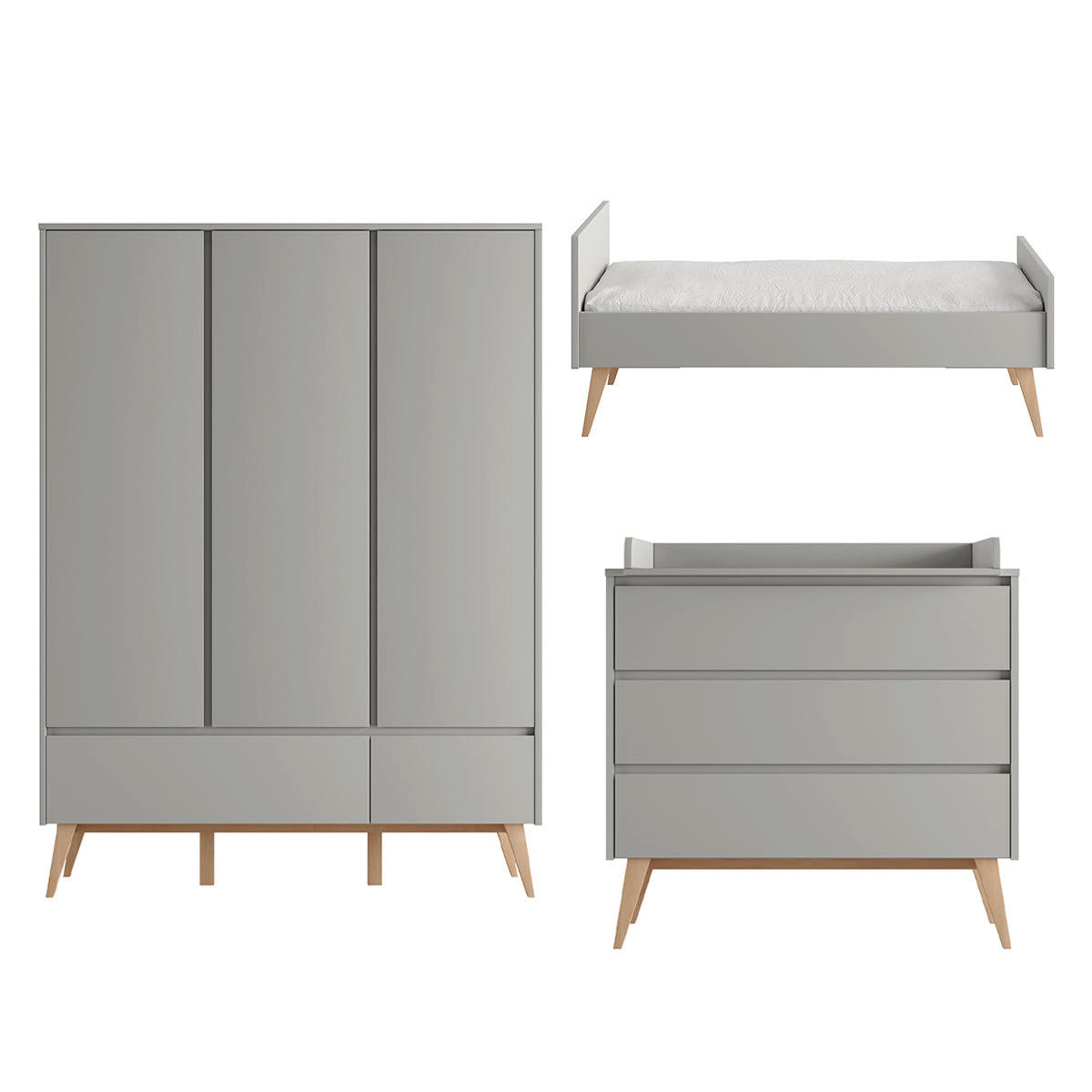 SOBA ZA BEBE 3-dijelniSwing Sivo i drvo - siva, drvni materijal (144/89/76cm) - Petits-meubles