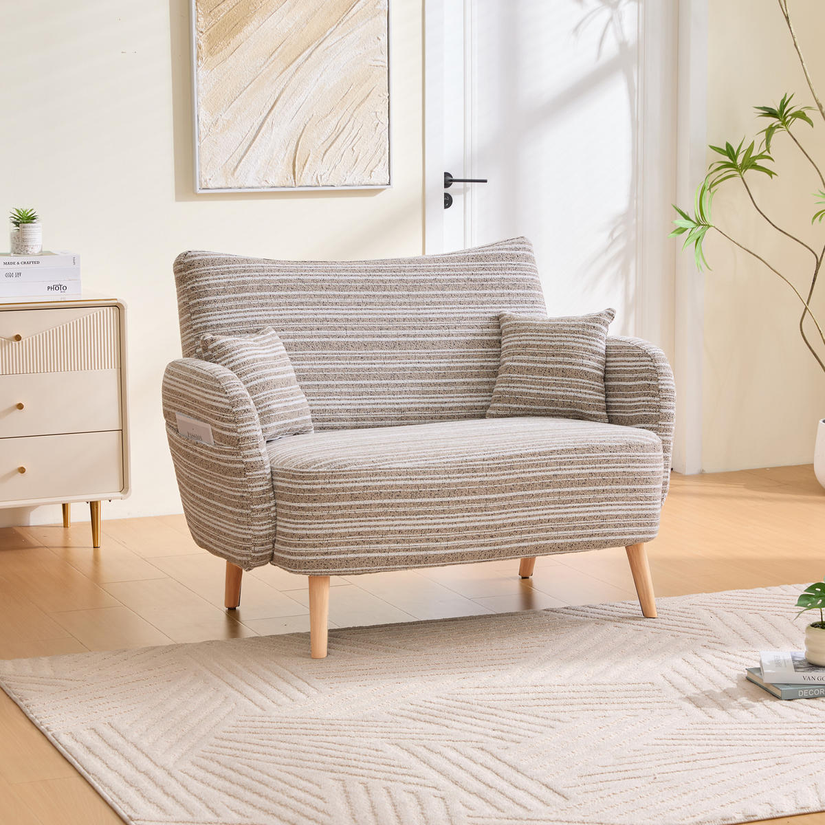 2-SITZER-SOFA aus Bouclé 121x81,5x87 cm mit Seitentaschen, beige - Beige, Textil (81.5/87/121cm)