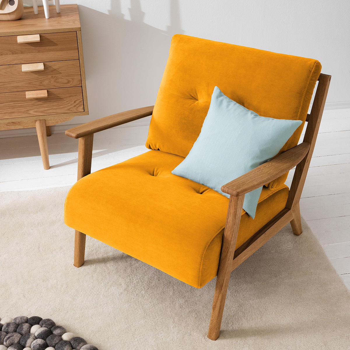 SESSEL - Gelb/Braun, Eichenholz/Holz (83/80/75cm) - home24