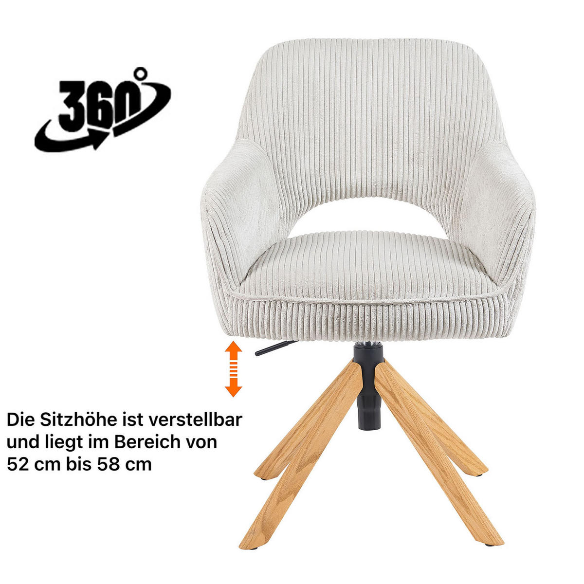 BÜROSTUHL Mika-Amia - Honigeiche/Hellgrau, Eichenholz/Holz (60/88/65cm) - DUBI Möbel