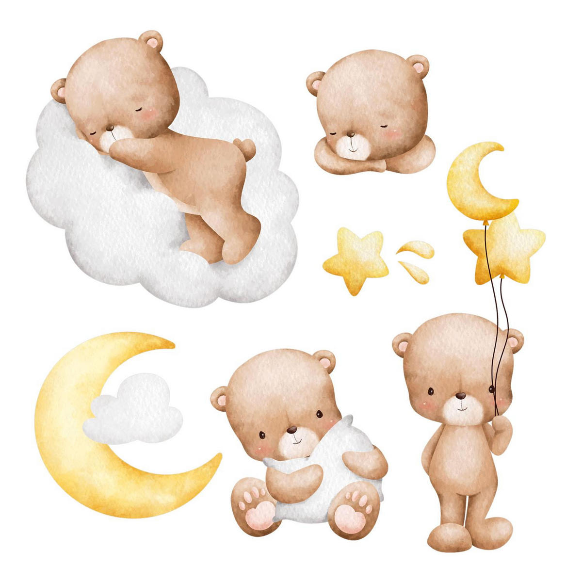 WANDAUFKLEBER 60x95cm - Niedliche Teddybären - Multicolor, Kunststoff (60/95/0.1cm) - Wallfluent