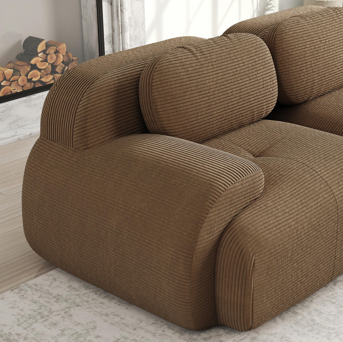ECKSOFA 298/103/75 cm braun aus Cordstoff mit rahmenlosem Design und modularer Funktion - Braun, Textil (103/75/298cm) - OKWISH