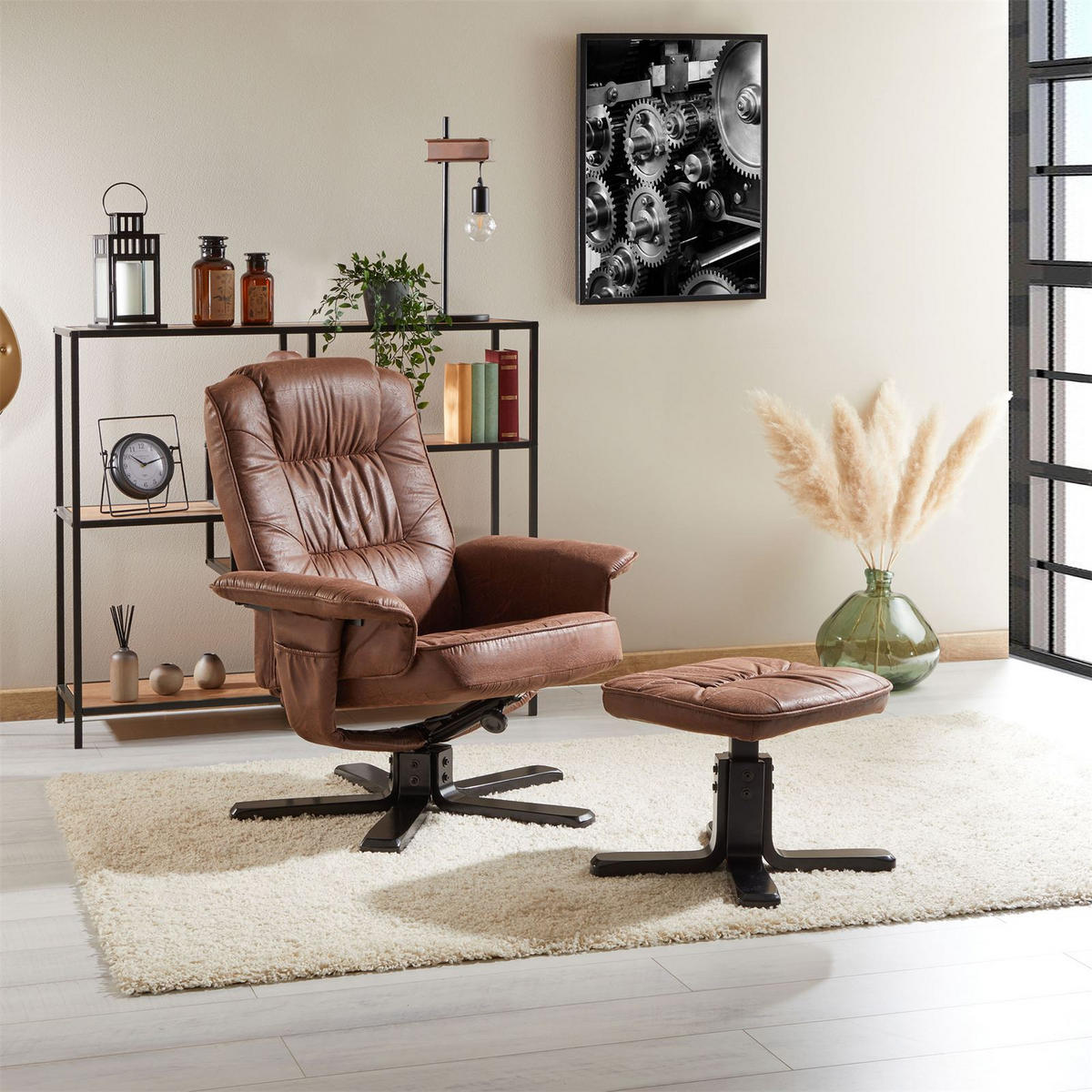 RELAXSESSELSET CHARLY - Dunkelbraun/Schwarz, Textil (76/87/61cm) - IDIMEX
